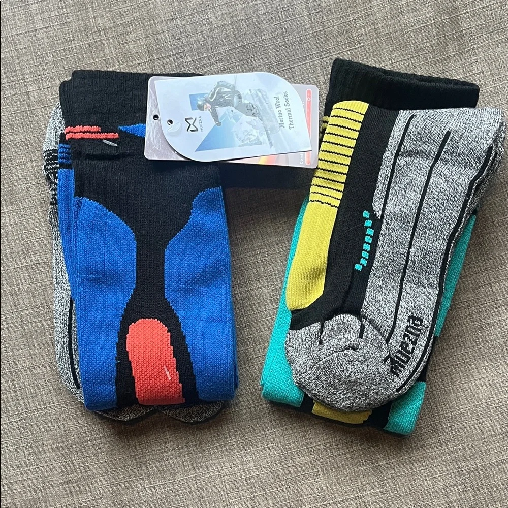 2 Pair Muezna Merino Wool Blend Ski Winter Thermal Socks NWT